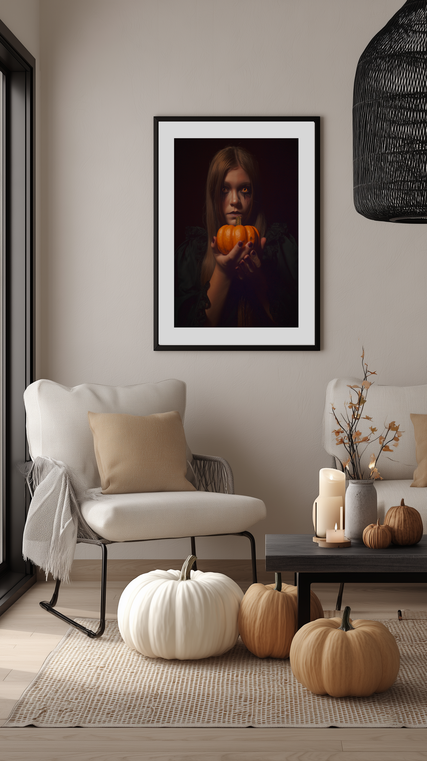 Witch Girl with Pumpkin Poster