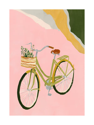 Green Bike on Pink Poster