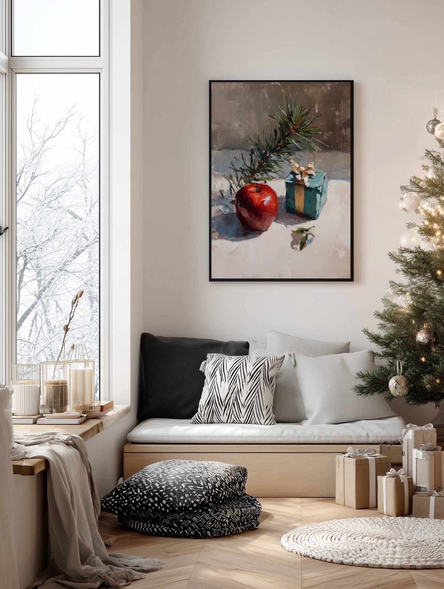 Apple and Gift Still Life Poster