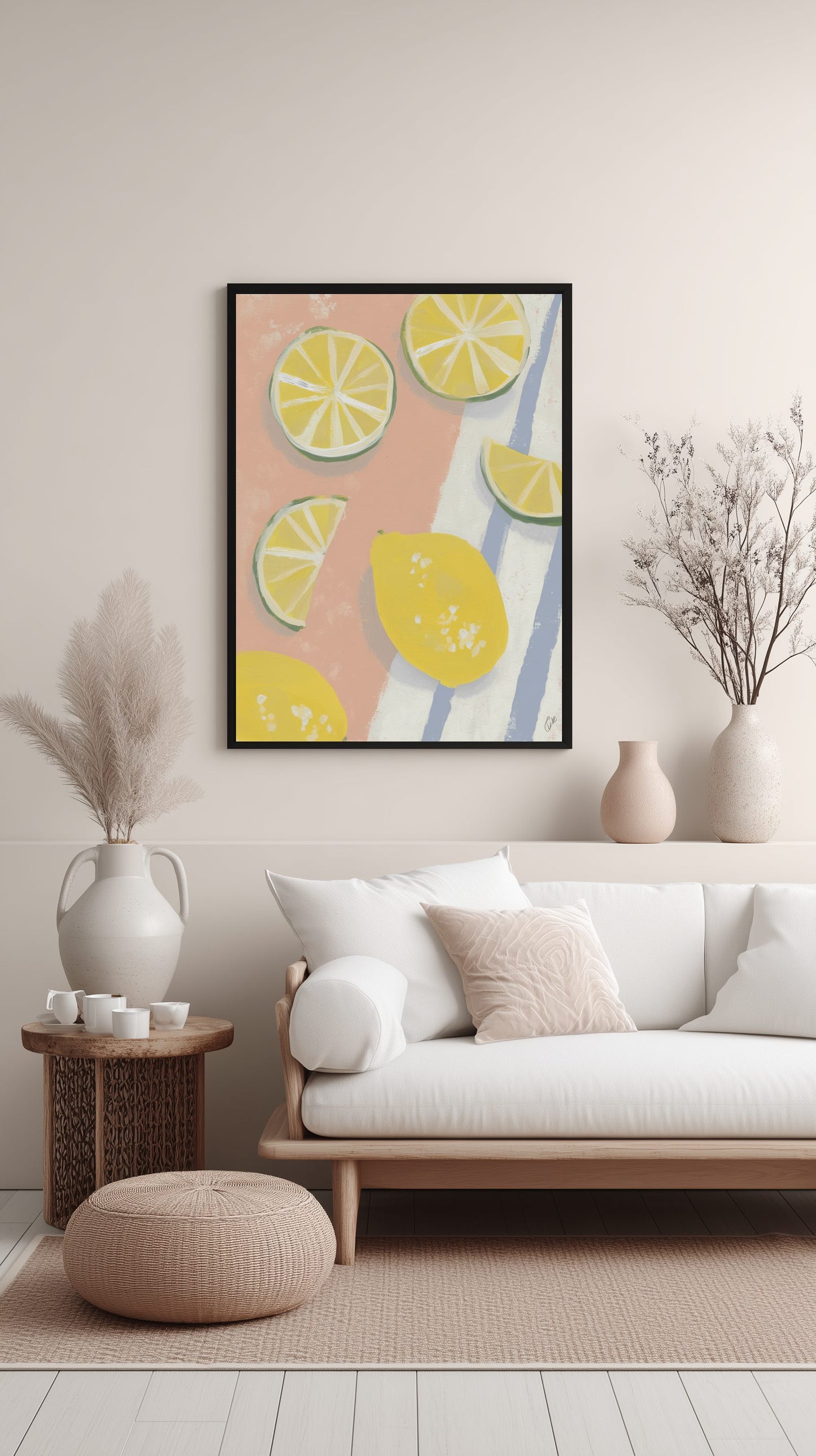 Citrus Slices on Striped Cloth Poster
