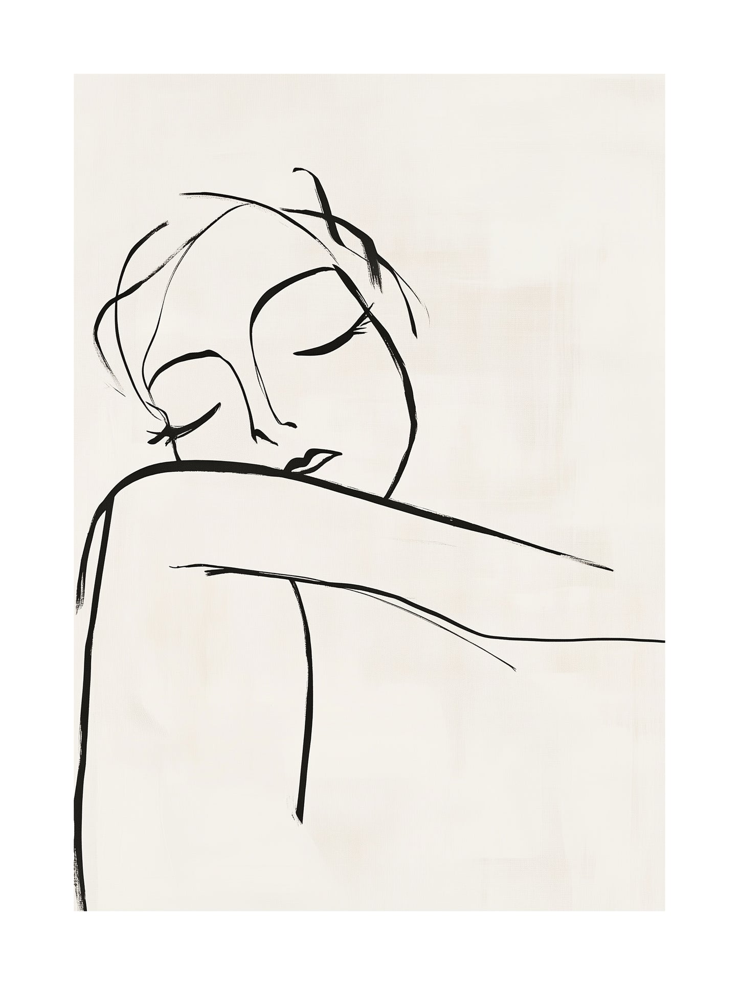 Line drawing of a resting woman – peaceful minimalist poster for home wall art