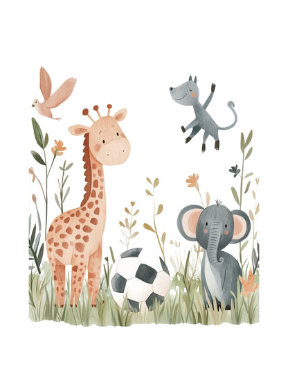 safari animal friends kids wall art - playful poster for nursery or children's room