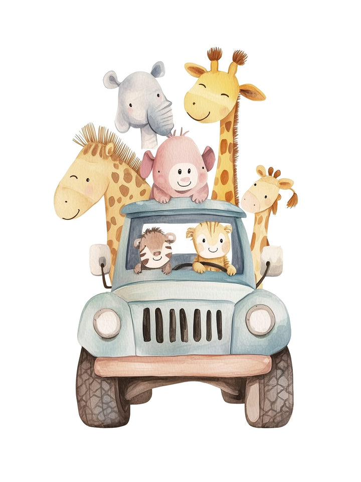 safari jeep adventure kids wall art - playful poster for nursery or children's room