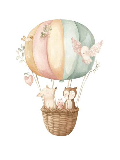 hot air balloon animal kids wall art - playful poster for nursery or children's room