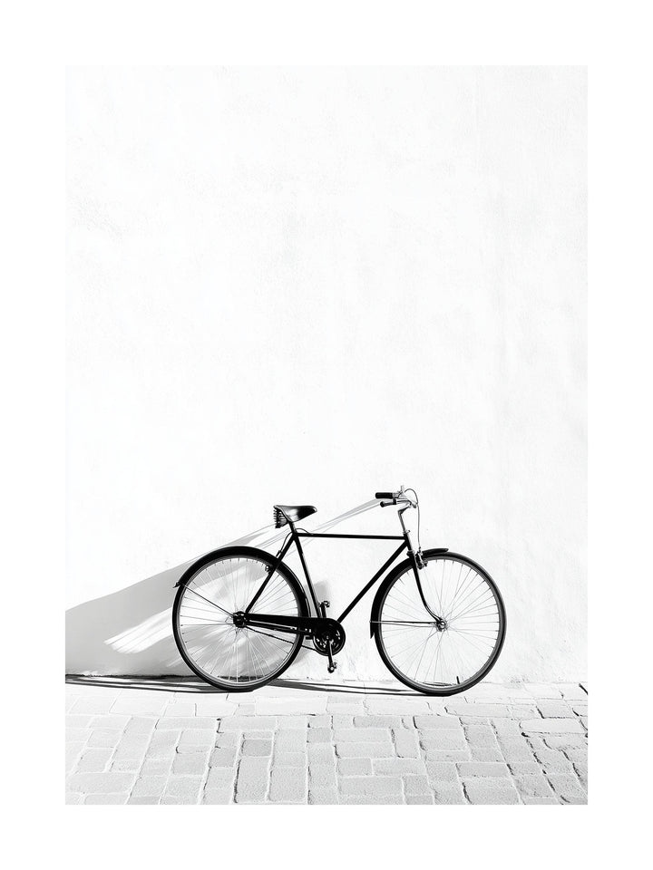 Retro bicycle leaning on a white wall - minimalist bicycle poster