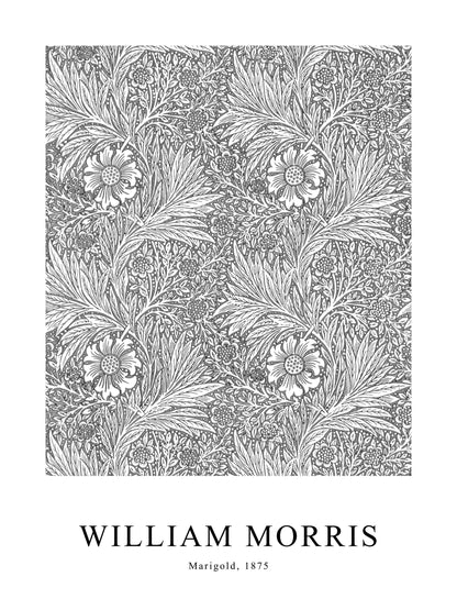 Poster of Larkspur by William Morris, displaying detailed red floral patterns on a white background.