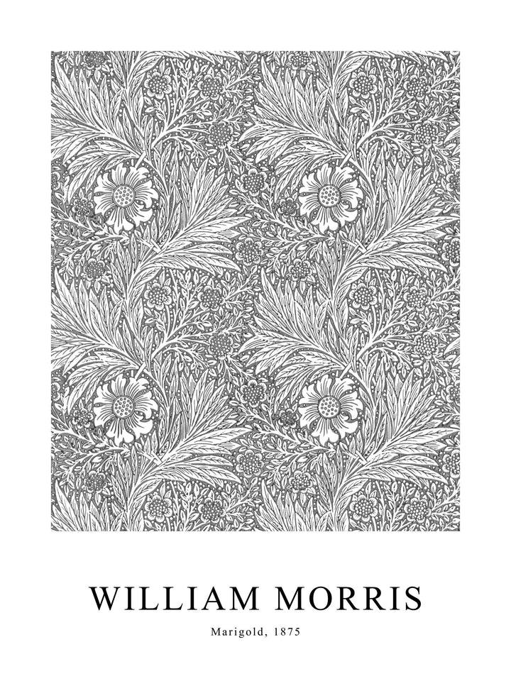 Poster of Larkspur by William Morris, displaying detailed red floral patterns on a white background.