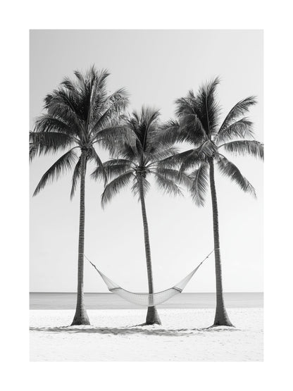 Palm trees and hammock on beach - minimalist tropical poster