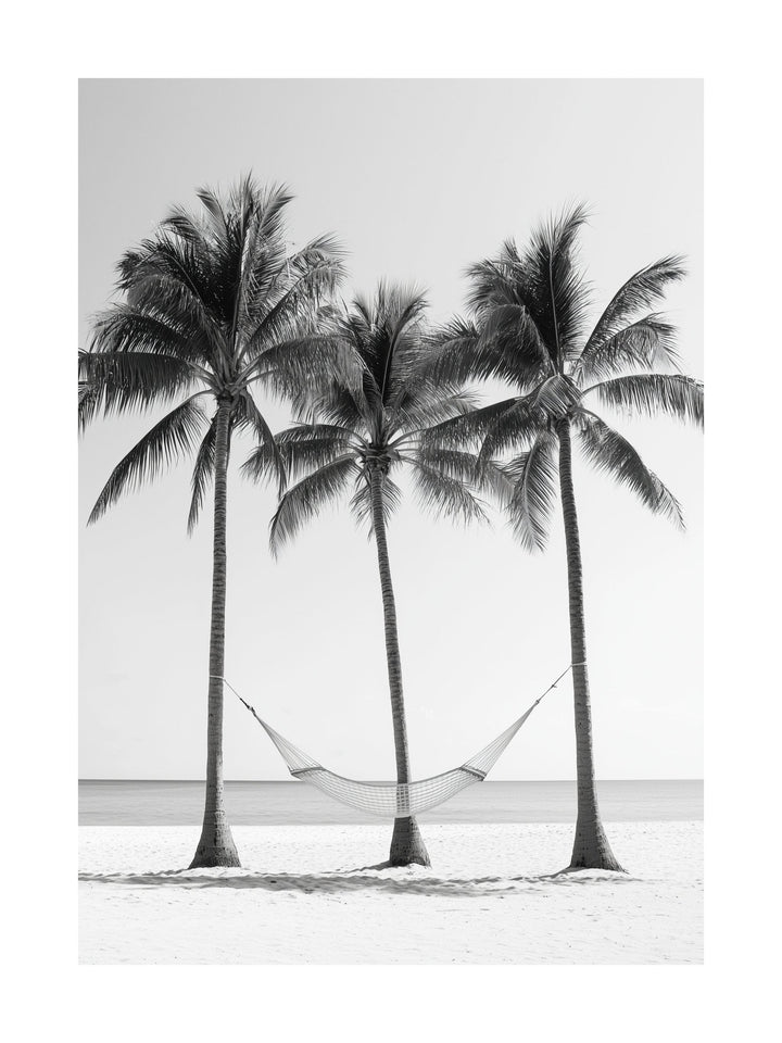 Palm trees and hammock on beach - minimalist tropical poster