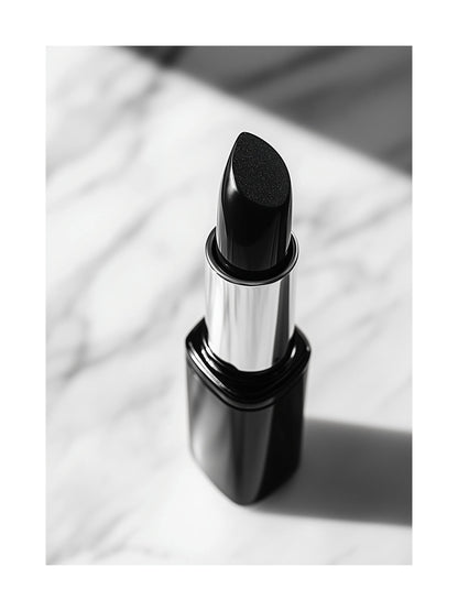 Black and white close-up of lipstick on marble - modern beauty poster