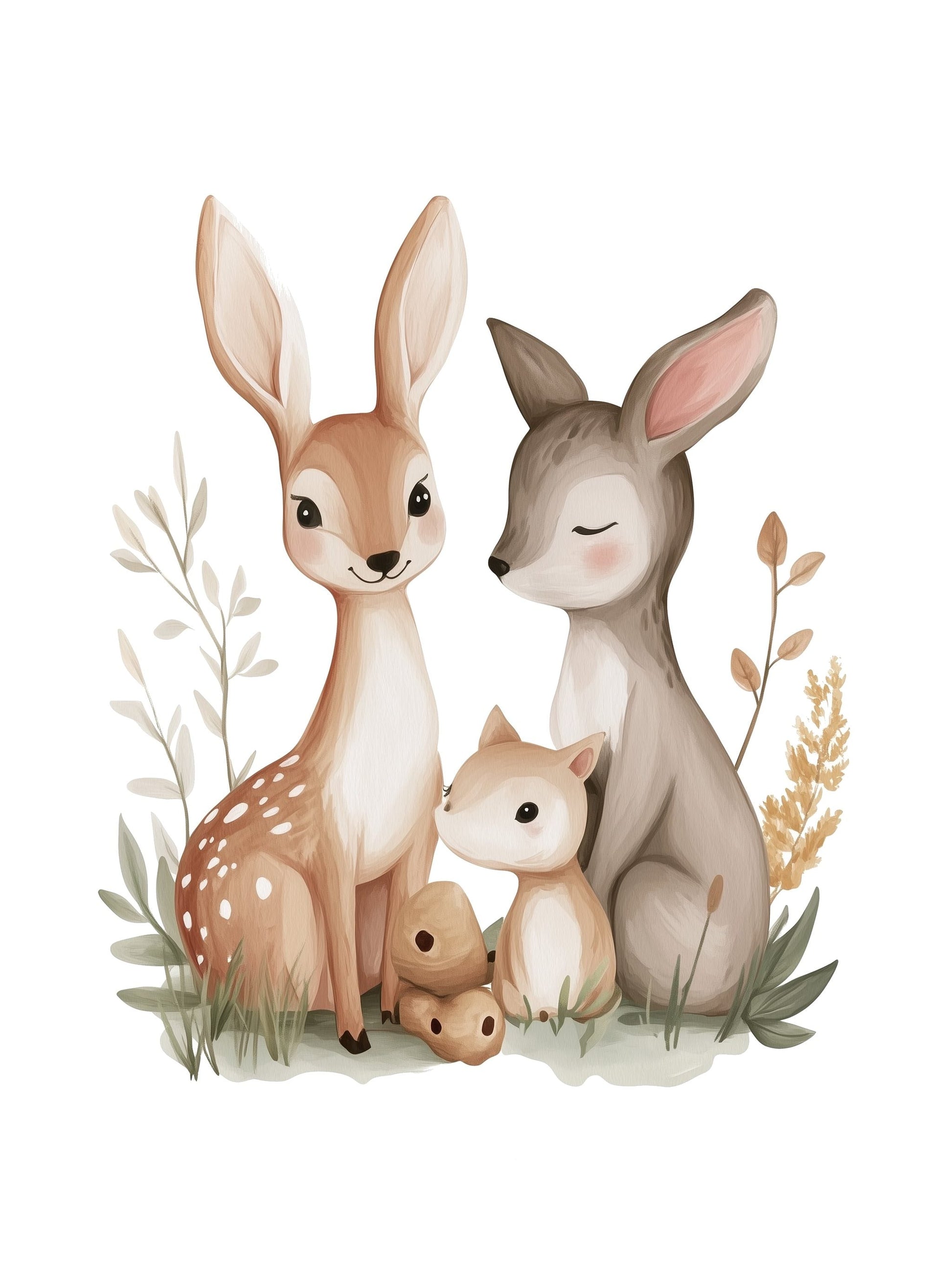 woodland animal family kids wall art - playful poster for nursery or children's room