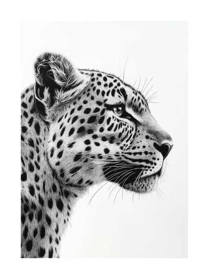 Black and white leopard portrait in profile view