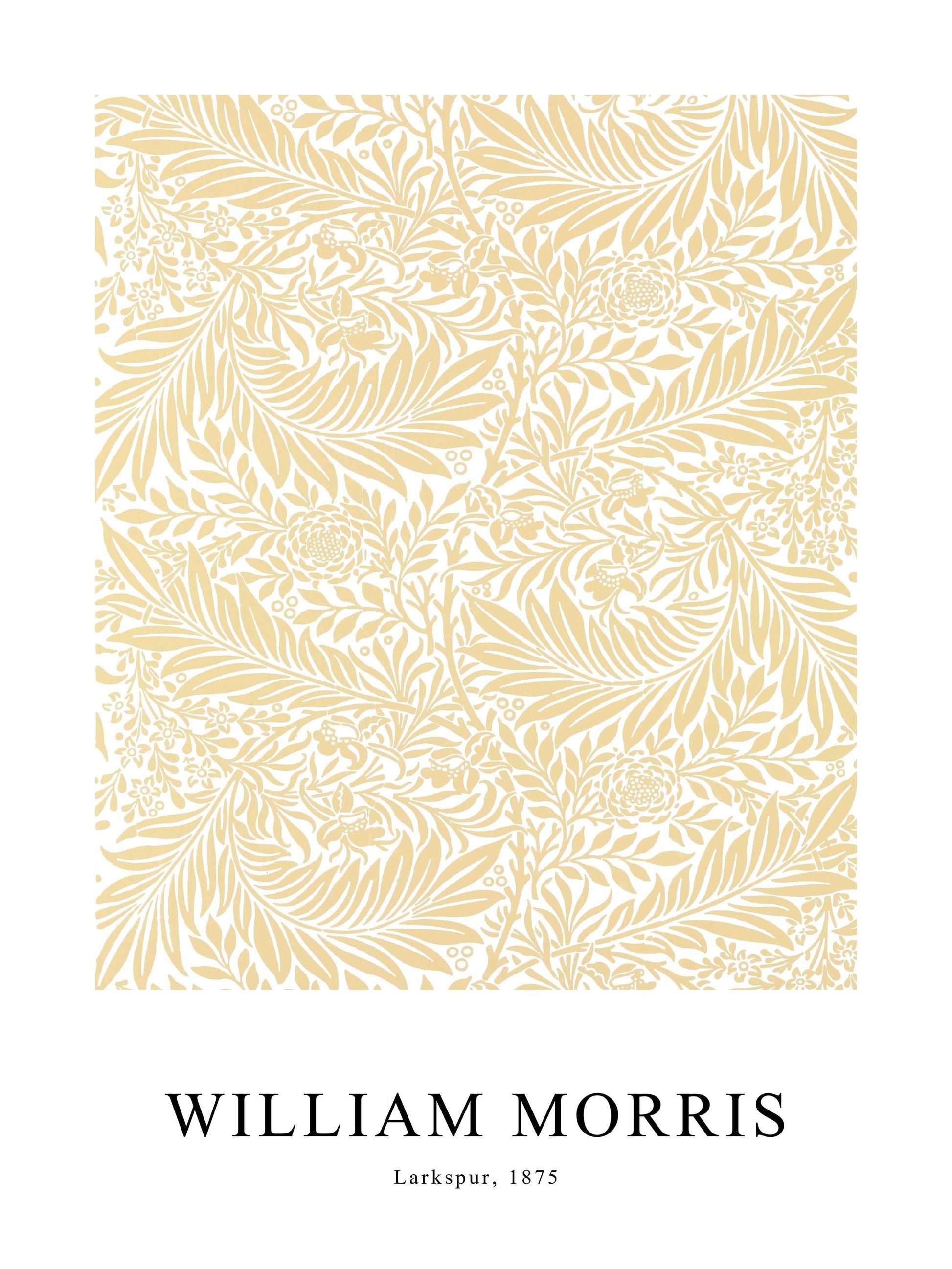 Yellow Larkspur poster by William Morris, with soft floral detailing in warm golden tones.