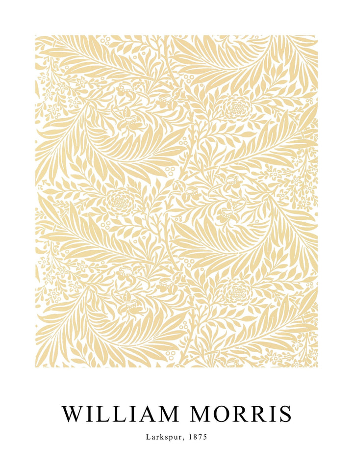 Yellow Larkspur poster by William Morris, with soft floral detailing in warm golden tones.