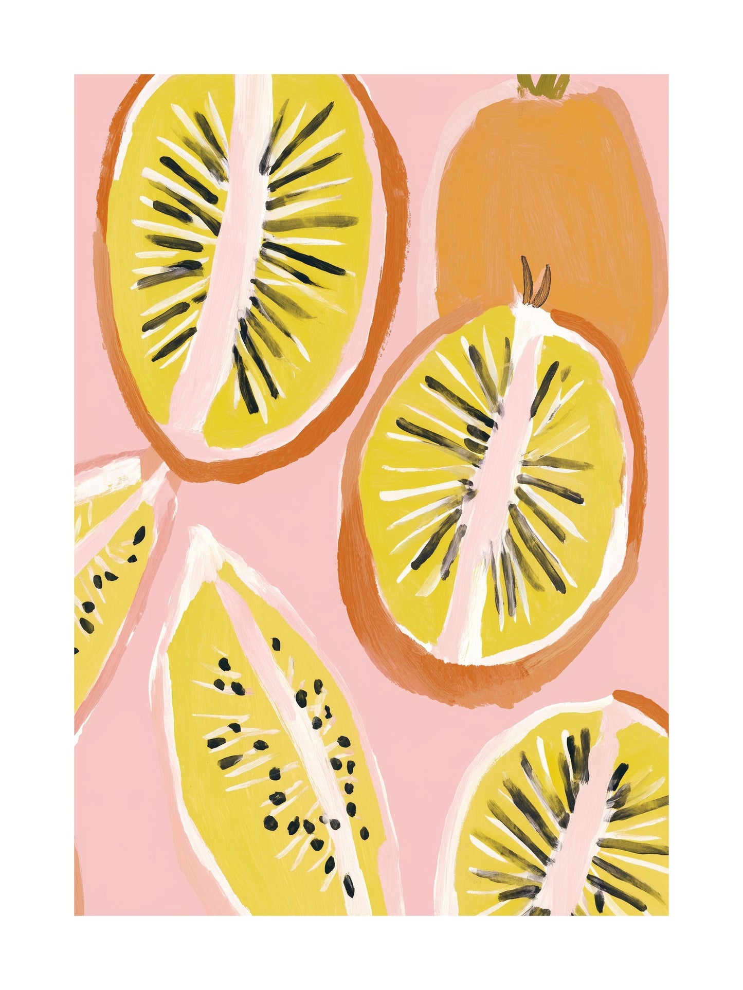 Poster of pink Vespa on bold yellow-striped background