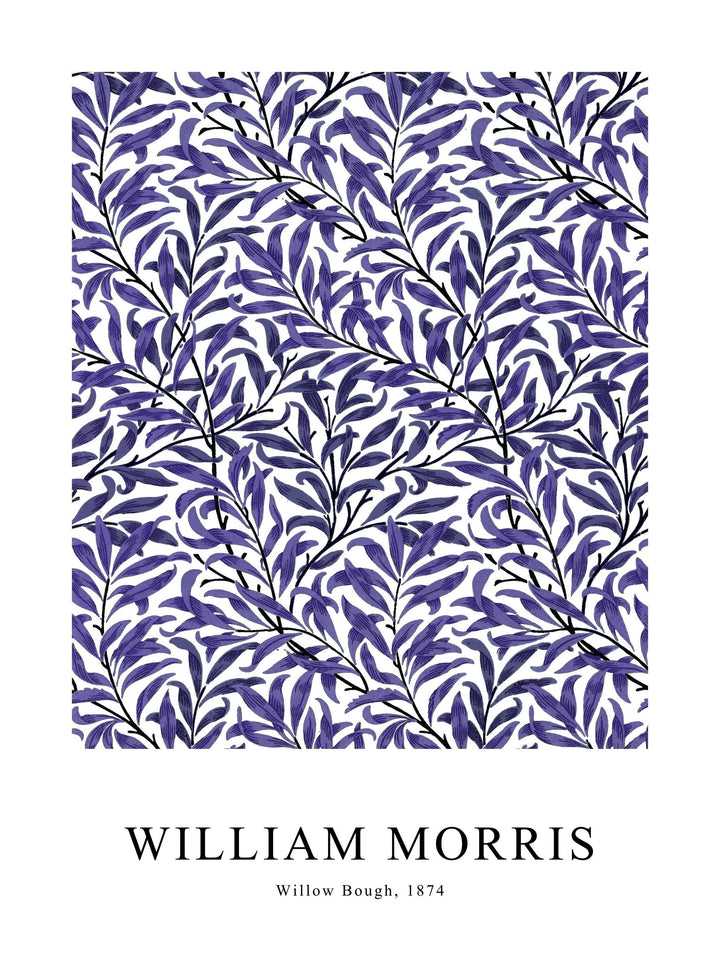 Poster of Willow Bough by William Morris in purple, showcasing bold foliage patterns.