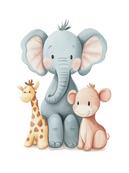 elephant and friends kids wall art - playful poster for nursery or children's room
