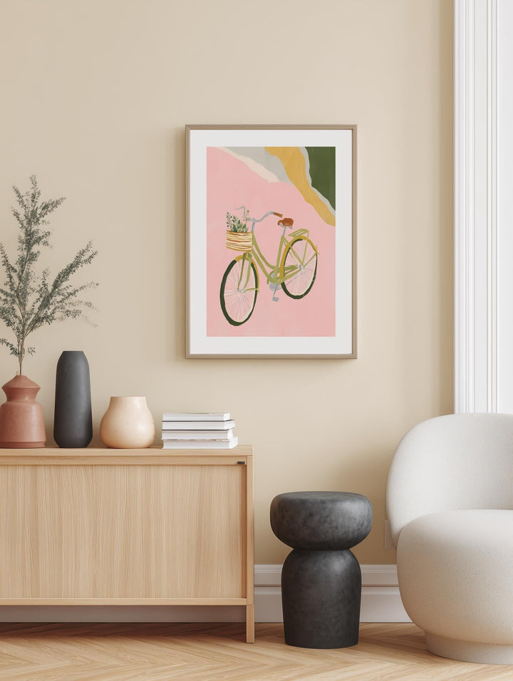 Green Bike on Pink Poster