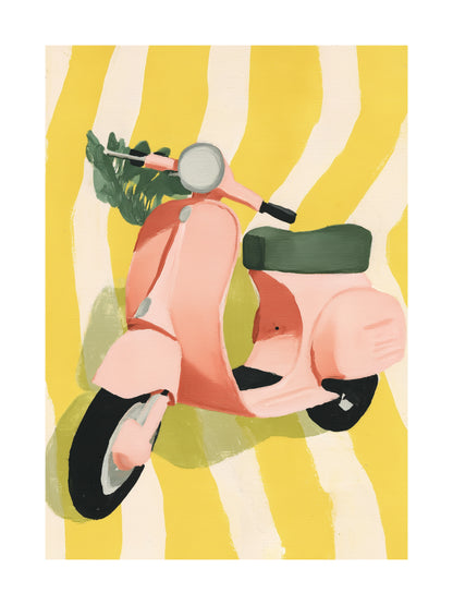 Poster of stylish woman surrounded by strawberries at a yellow table