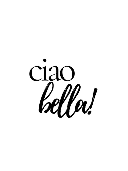 Ciao Bella handwritten typography on white background