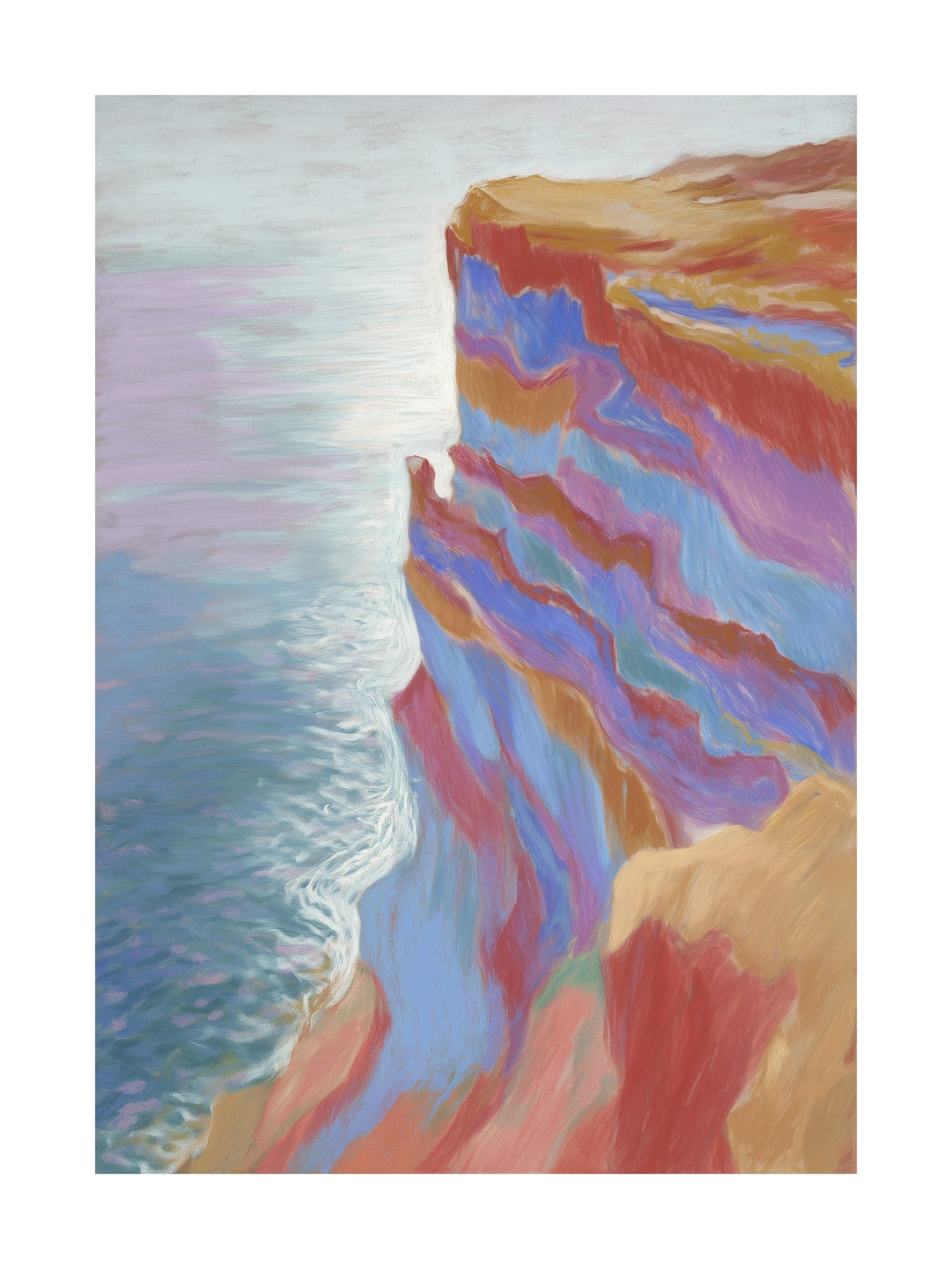 Pastel seacliff above blue ocean water