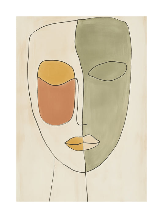 Boho abstract face poster with earthy tones – ideal for modern wall art in bedrooms or creative spaces