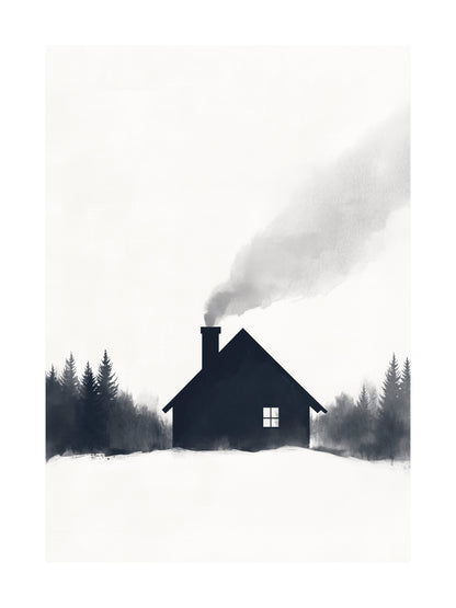 nordic cabin silhouette decorative wall art - modern poster for home or office
