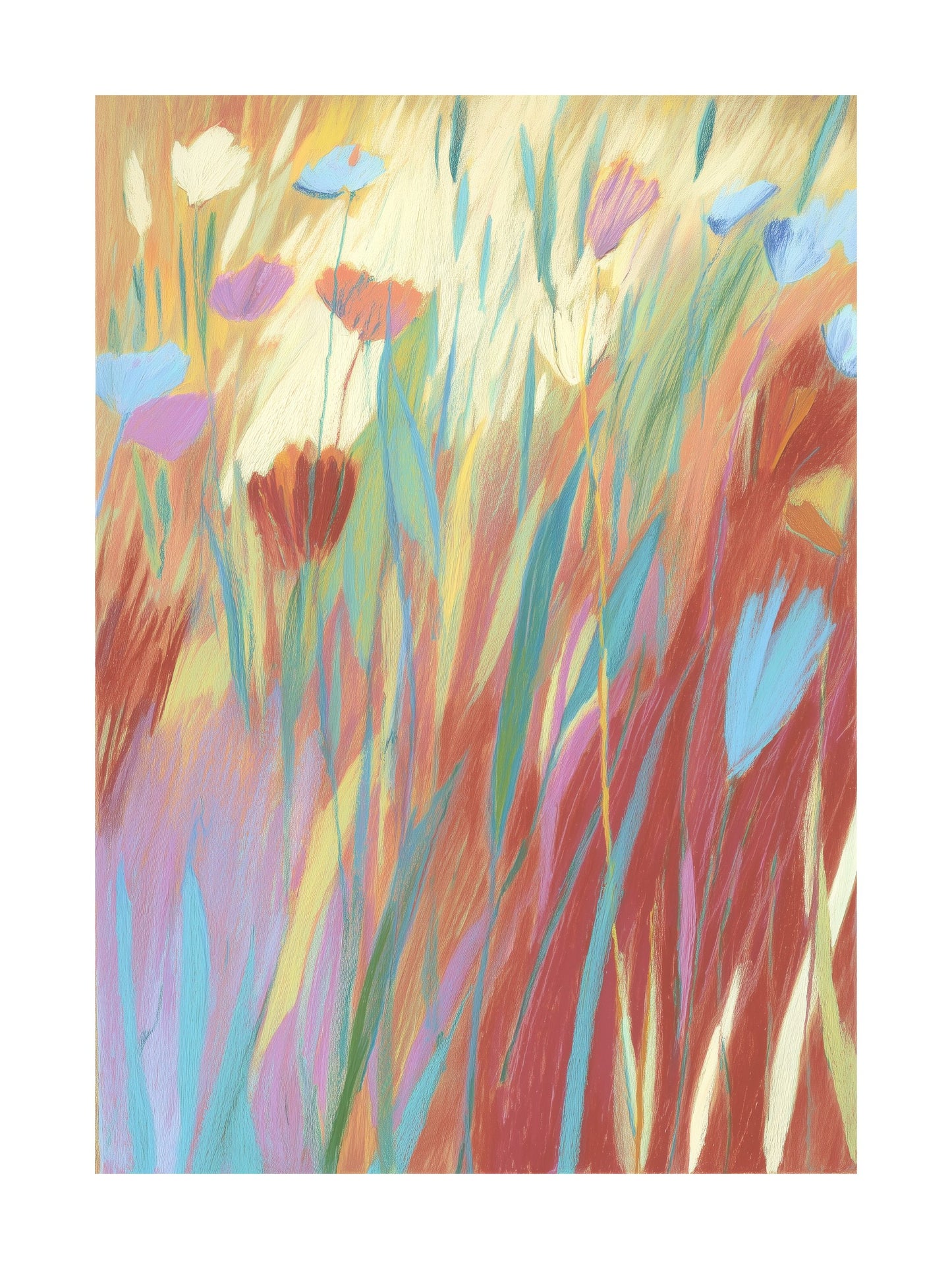 Wildflowers swaying in a sunlit meadow in warm colors