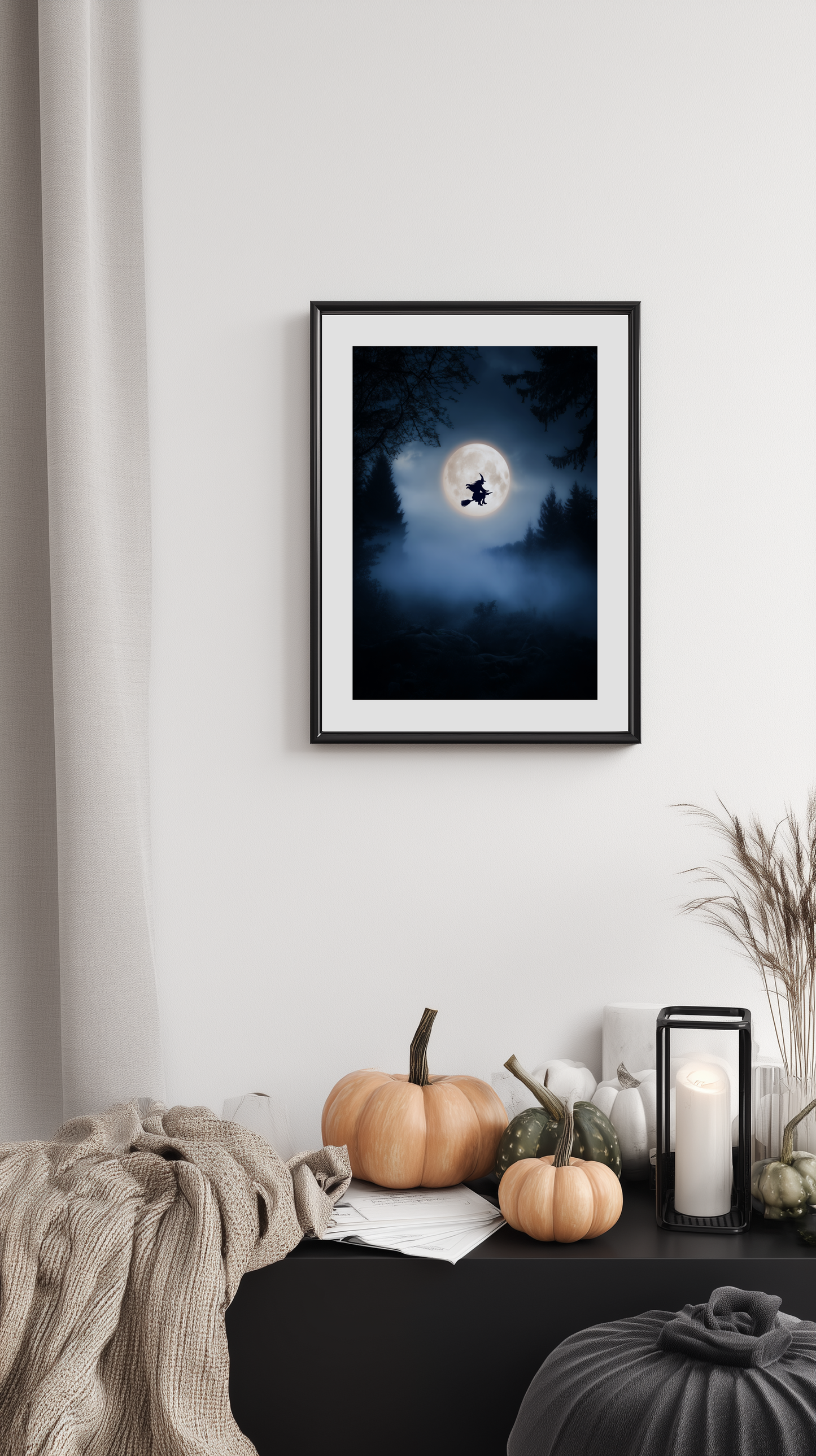 Witch Flying Across Full Moon Poster