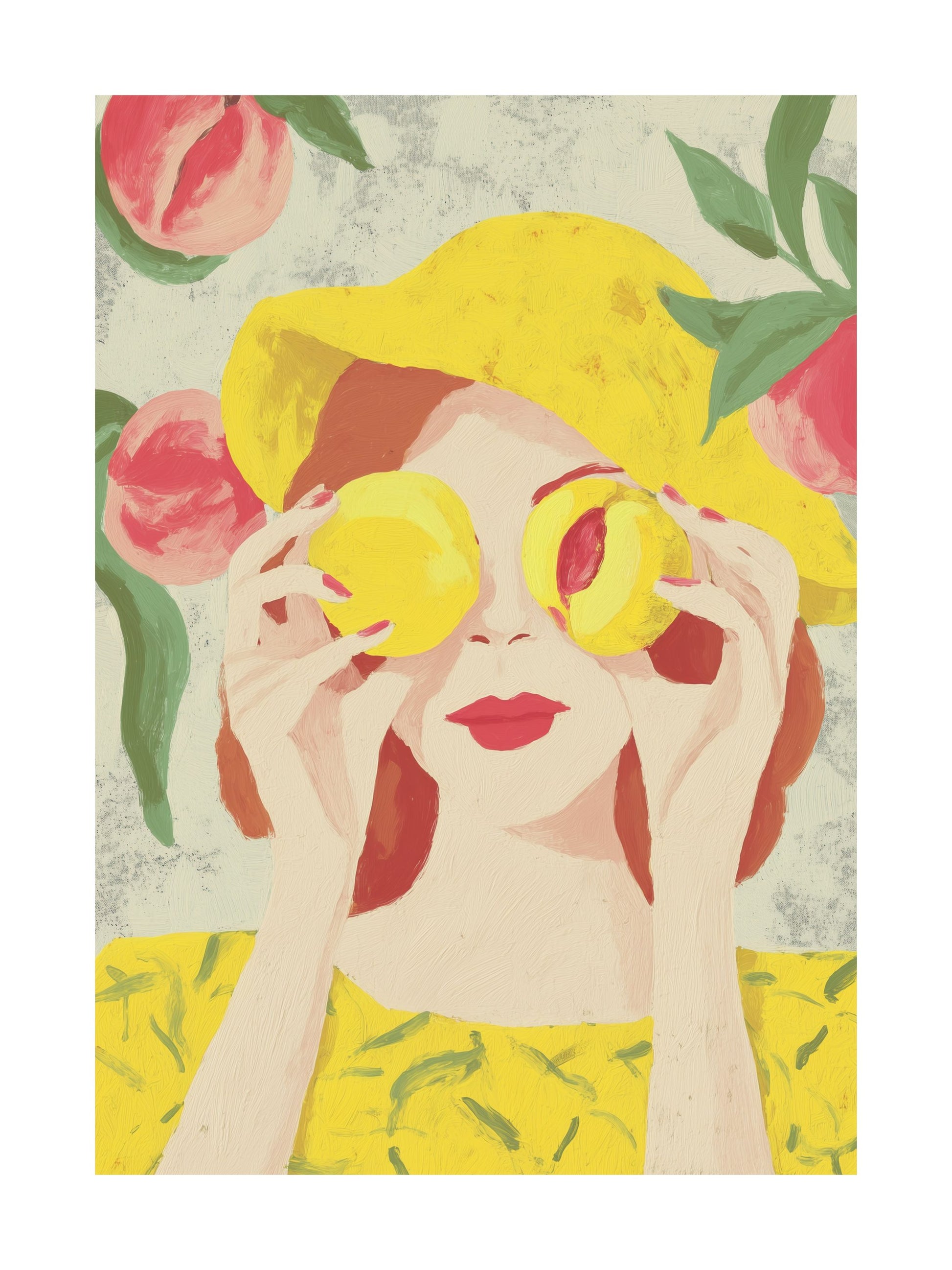 Poster of sliced apricots with abstract shapes on beige background