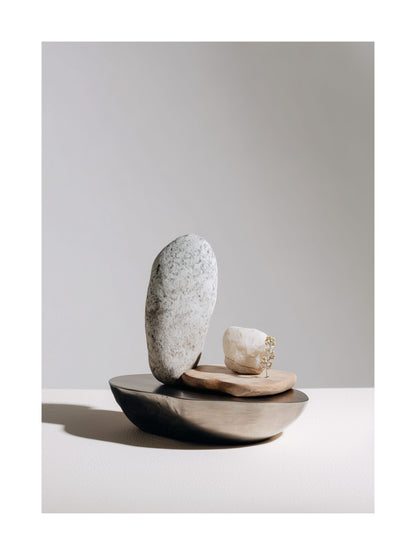 Abstract stone sculpture poster in neutral tones