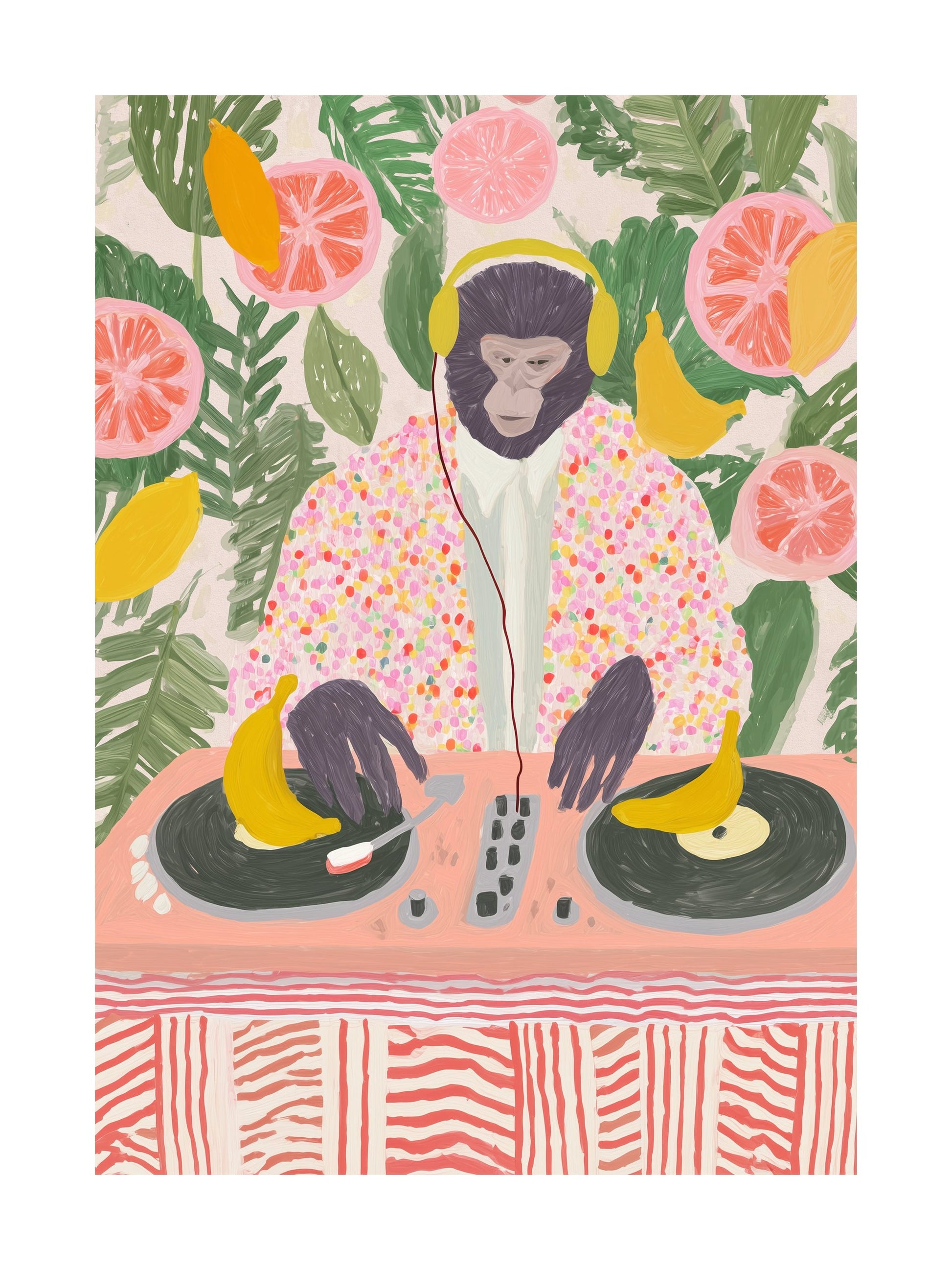 Poster of yellow van bursting with oversized flowers