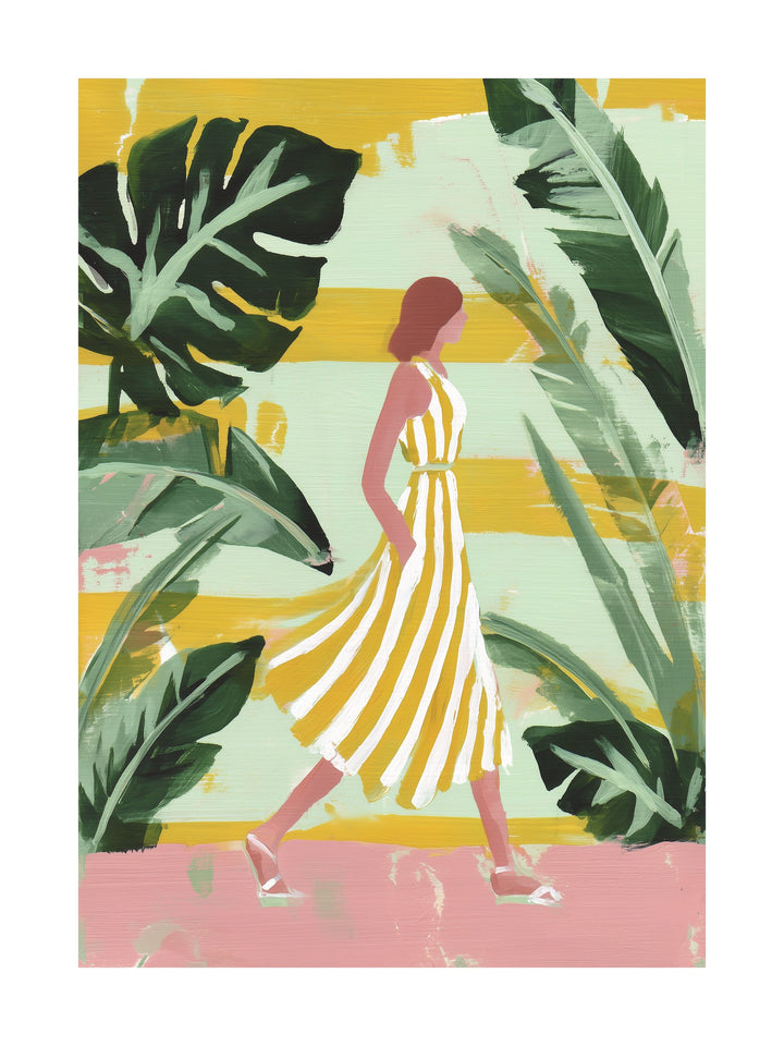 Poster of woman lying on pastel ground surrounded by tulips