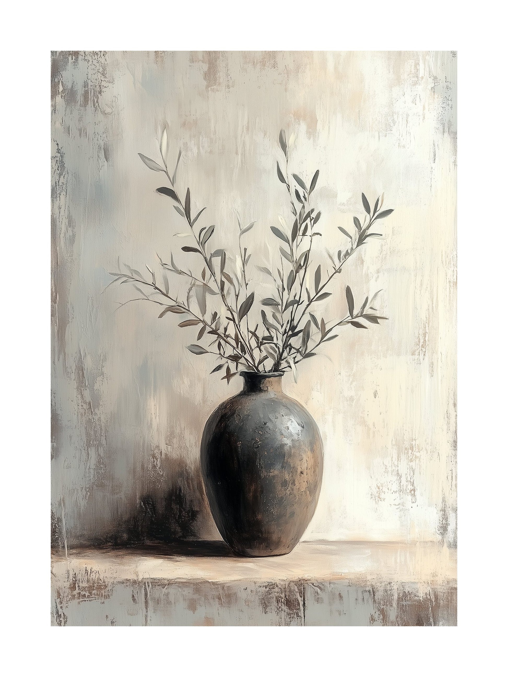 japandi vase with olive branches decorative wall art - modern poster for home or office