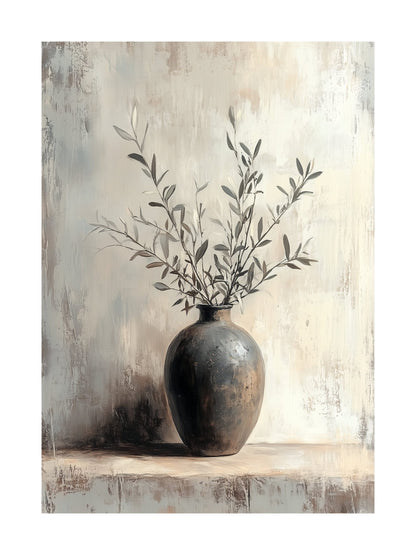 japandi vase with olive branches decorative wall art - modern poster for home or office