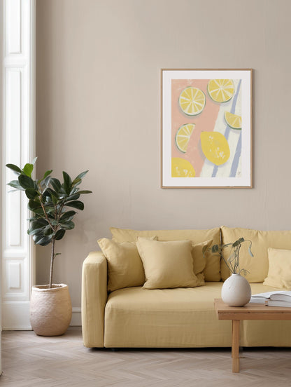 Citrus Slices on Striped Cloth Poster