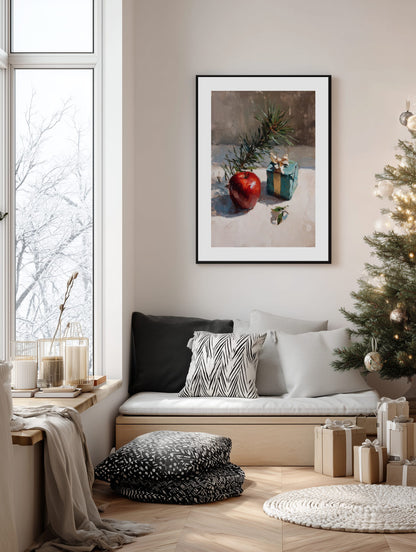 Apple and Gift Still Life Poster