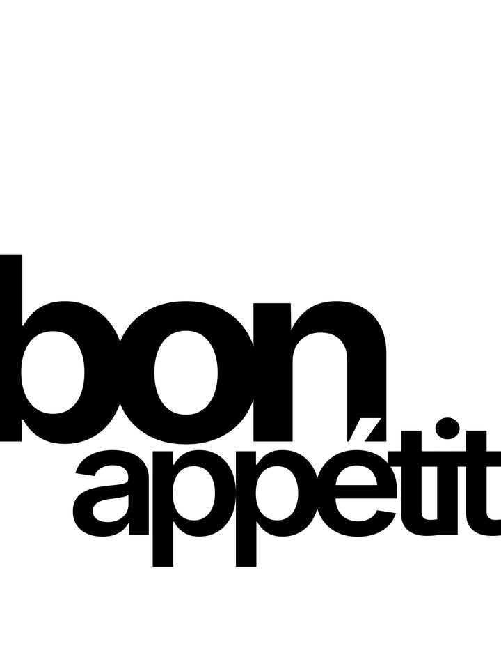 Bon Appétit typography poster in black on white background