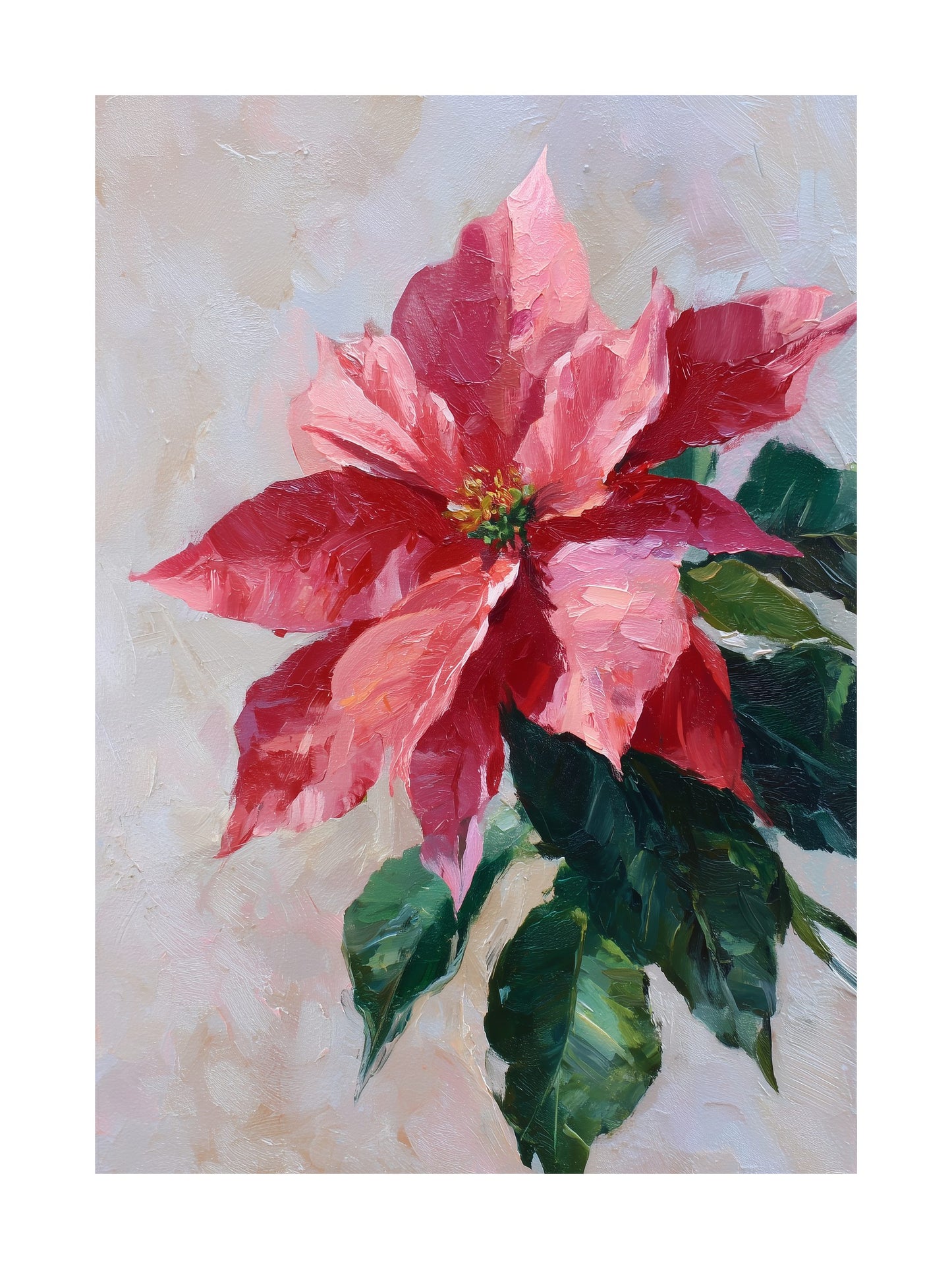 Red poinsettia Christmas flower painting poster