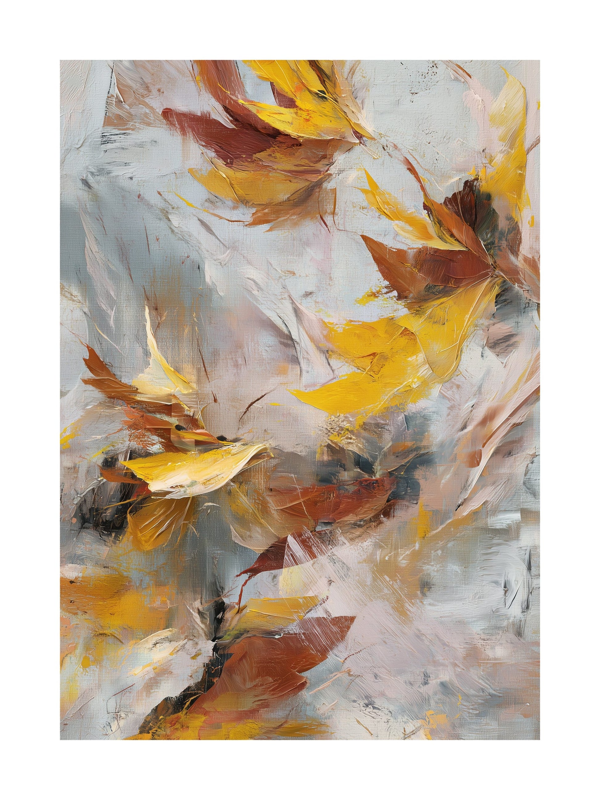 Abstract poster of autumn leaves painted with brushstrokes