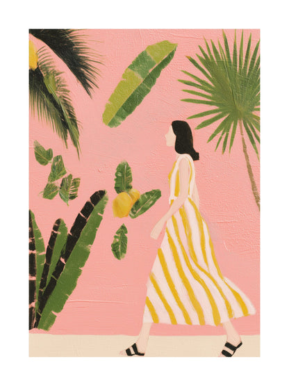 Poster of stylized cactus plants in patterned pots on a peach background