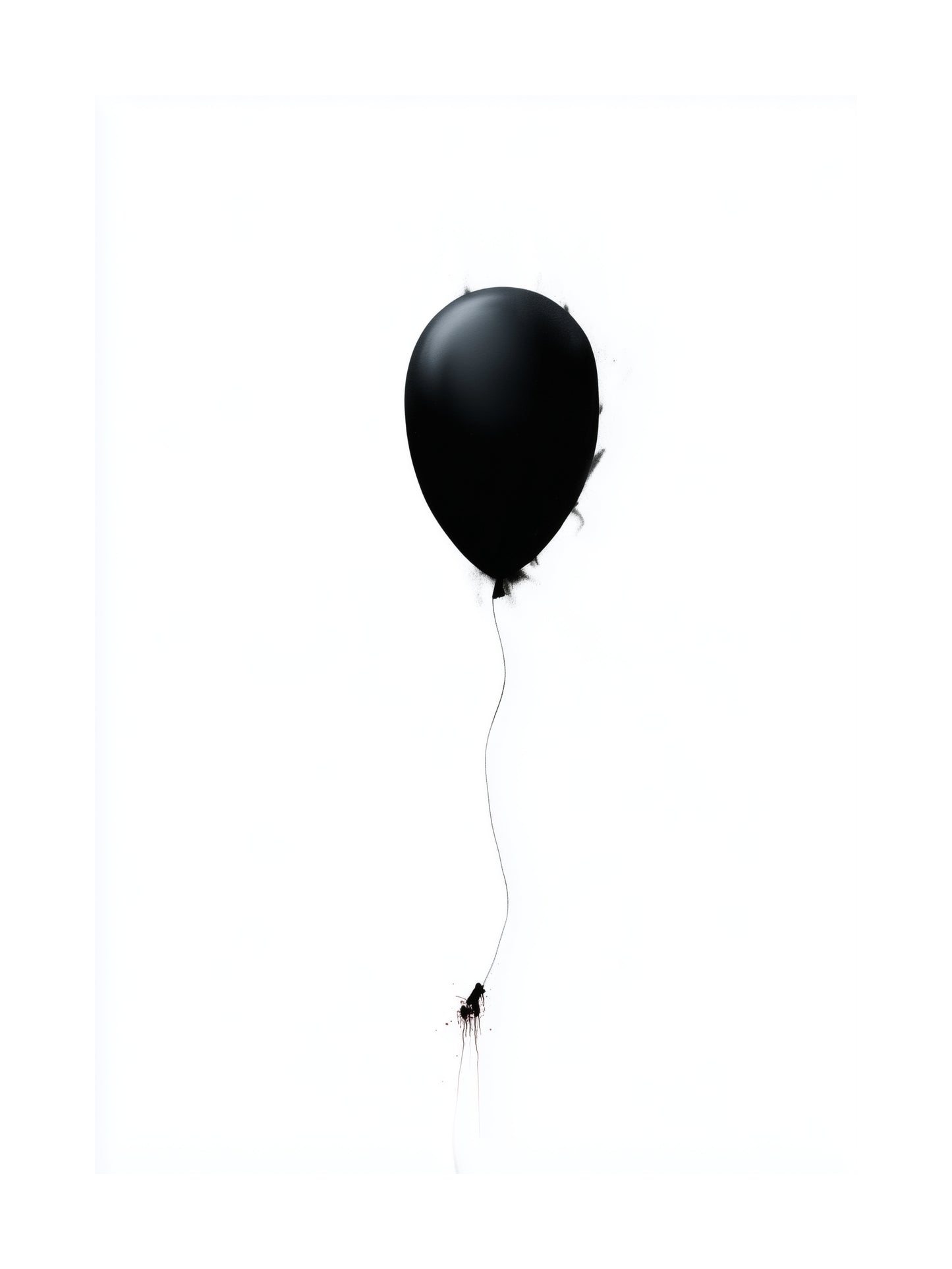 Minimalist poster of a black balloon on a white background