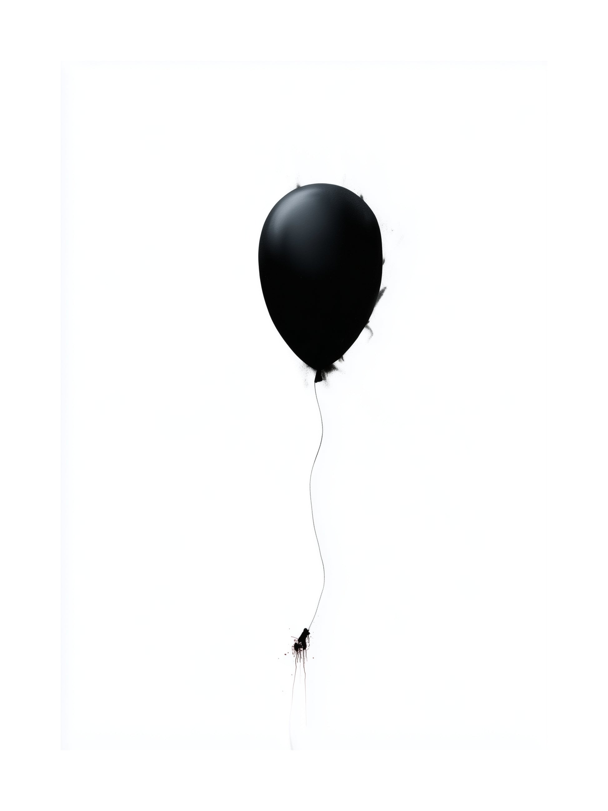 Minimalist poster of a black balloon on a white background