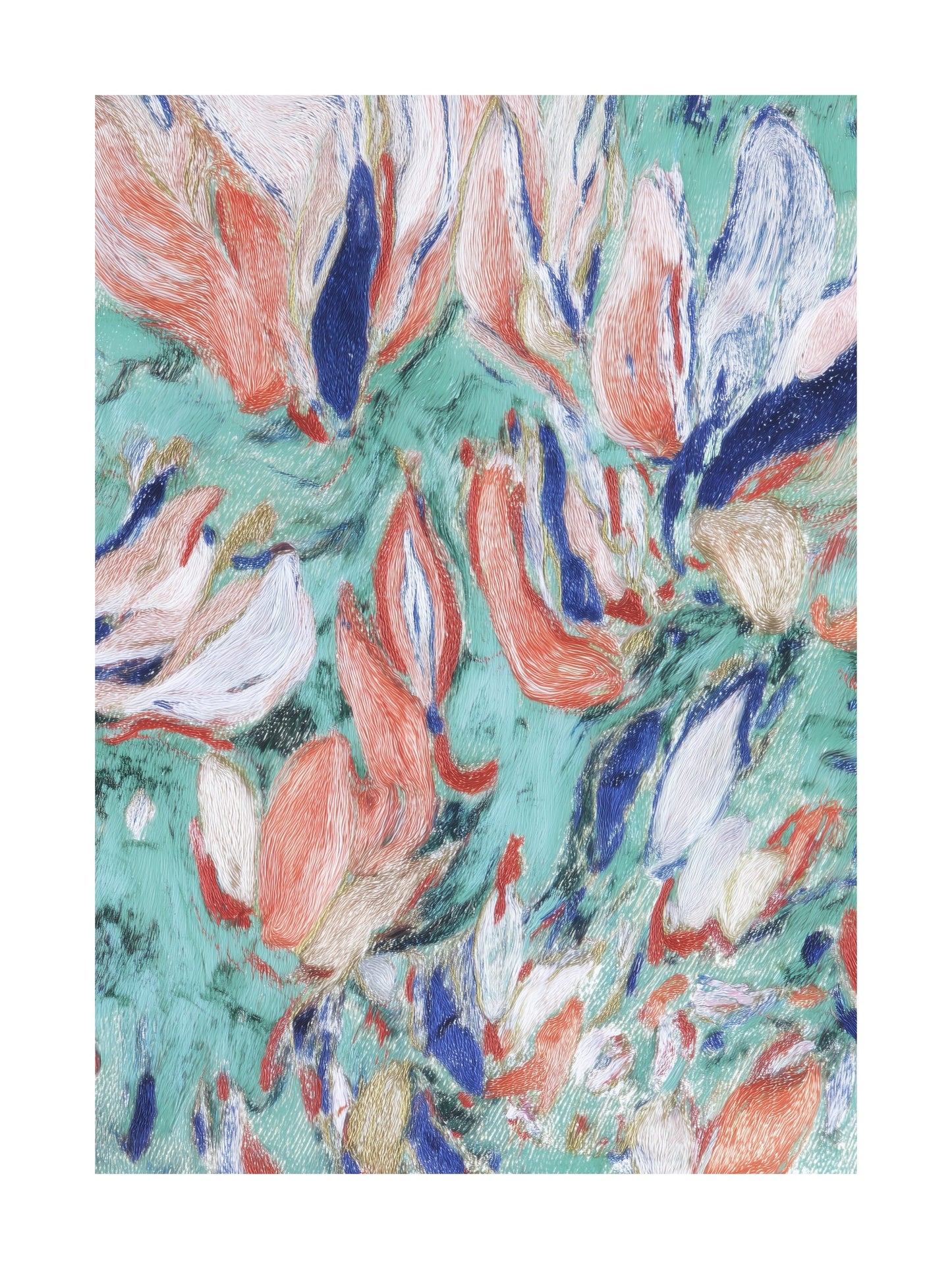 Abstract flower petals in motion with vibrant textured strokes