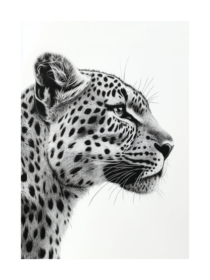 Black and white leopard portrait in profile view