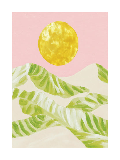 Poster of vintage convertible in desert-style garden