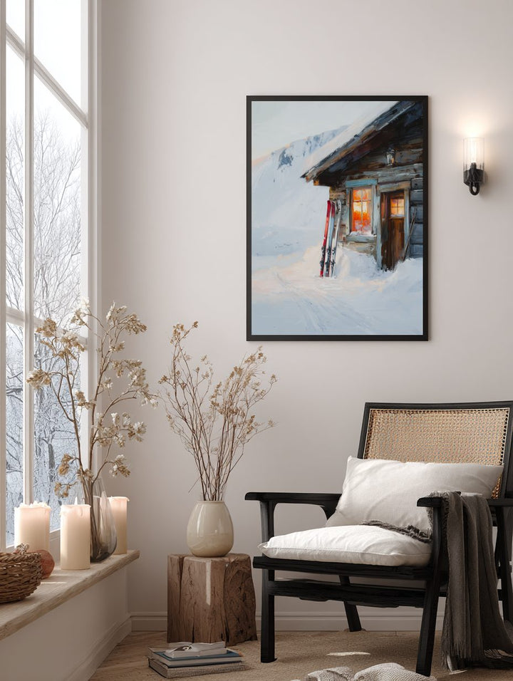 Ski Cabin Sunset Poster