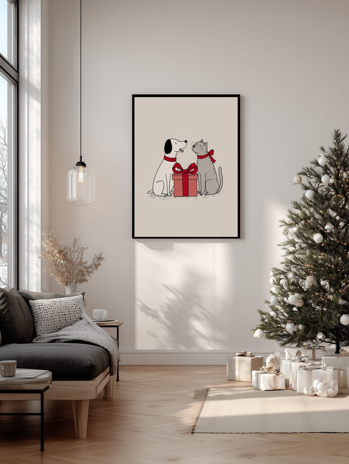 Dog and Cat Christmas Gift Poster