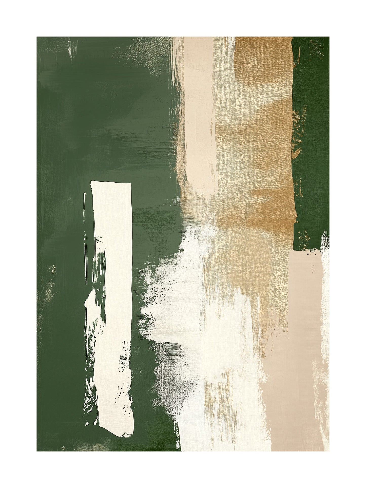 Poster with olive green and beige abstract brushstrokes, great for earthy home decor