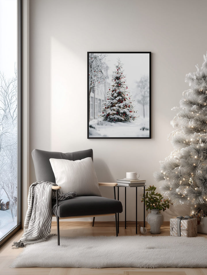 Snowy Town Christmas Tree Poster